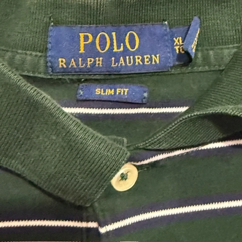 Polo Ralph Lauren Mens Green White Striped Short Sleeve Cotton Mesh Polo Shirt